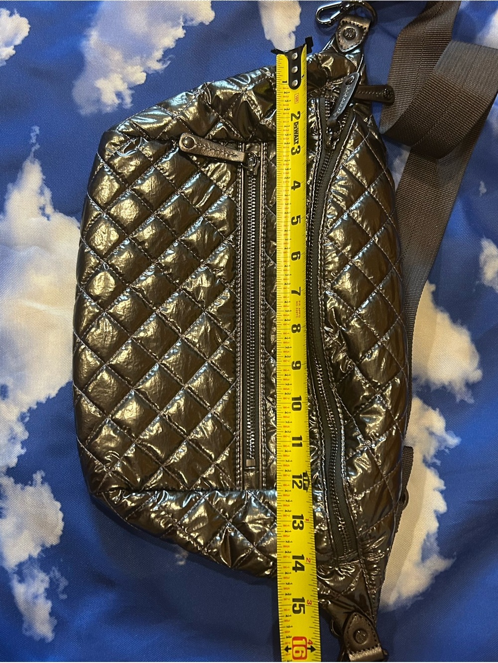 MZ Wallace Quilted Metallic Black Crossbody Belt Bag - Picture 5 of 6